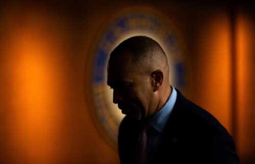 House Minority Leader Hakeem Jeffries departs a news conference on Capitol Hill on September 10.