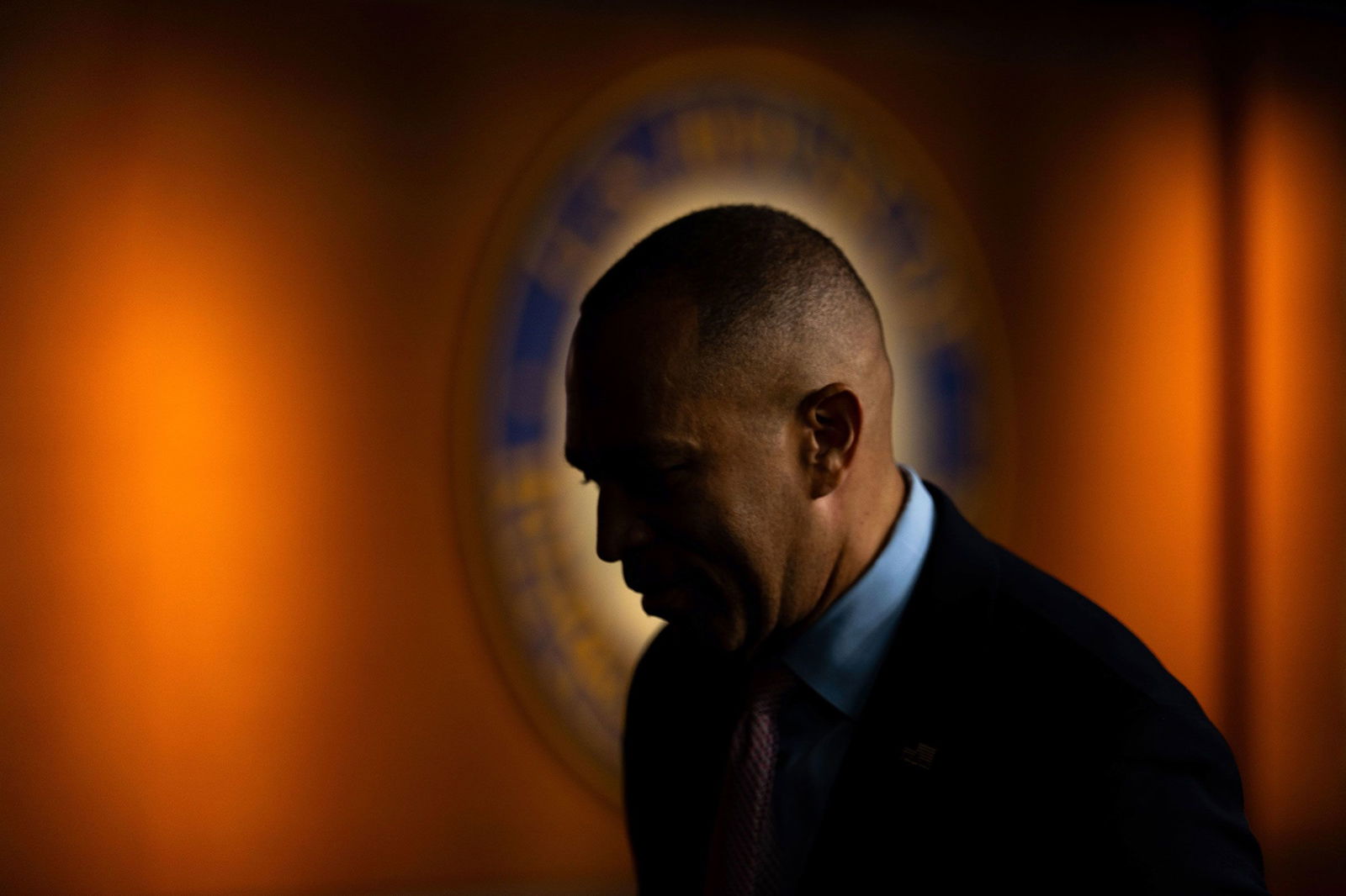 <i>Kent Nishimura/Getty Images via CNN Newsource</i><br/>House Minority Leader Hakeem Jeffries departs a news conference on Capitol Hill on September 10.