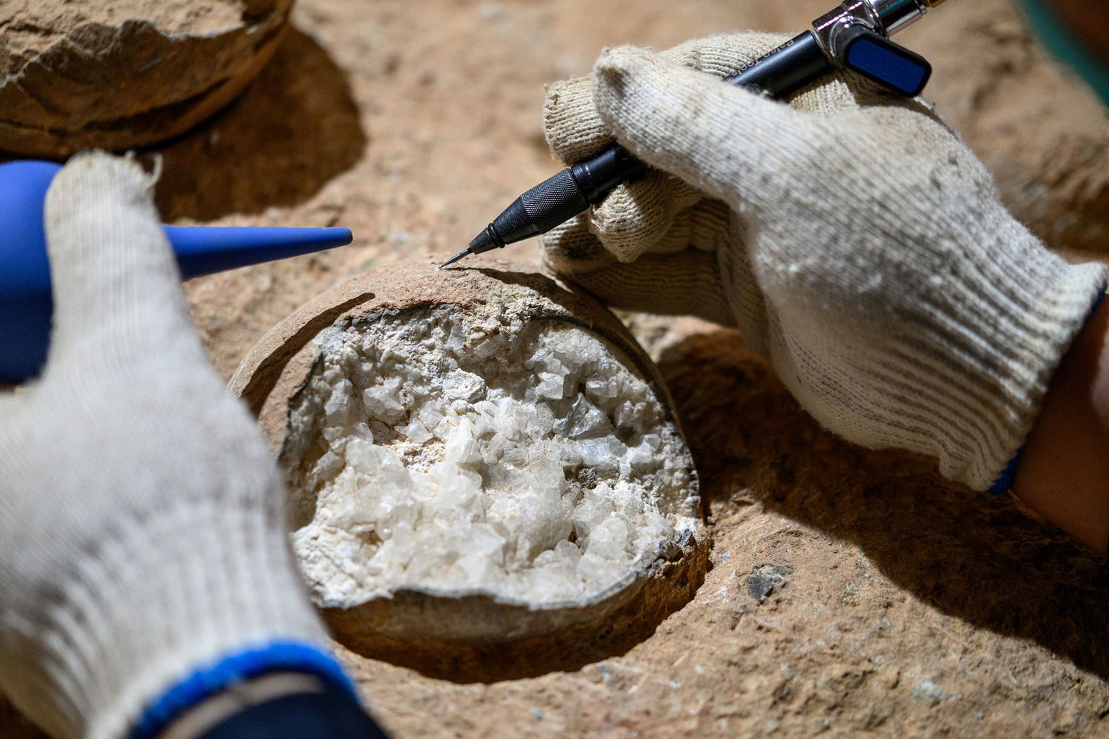 <i>Bi Zhao via CNN Newsource</i><br/>The dinosaur egg clutch contained 28 eggs. Most of the eggs in the Qinglongshan site belong to the species Placoolithus tumiaolingensis.