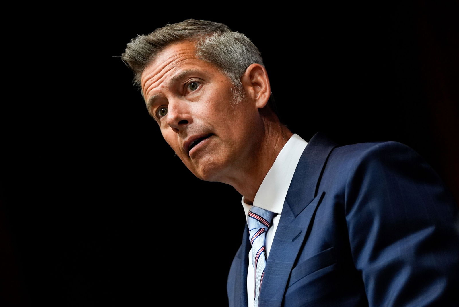 <i>Julia Demaree Nikhinson/AP via CNN Newsource</i><br/>Transportation Secretary and Acting NASA Administrator Sean Duffy speaks during an August 5 news conference at the Department of Transportation in Washington.