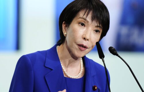 Sanae Takaichi speaks during the Liberal Democratic Party's (LDP) leadership election in Tokyo on October 4.