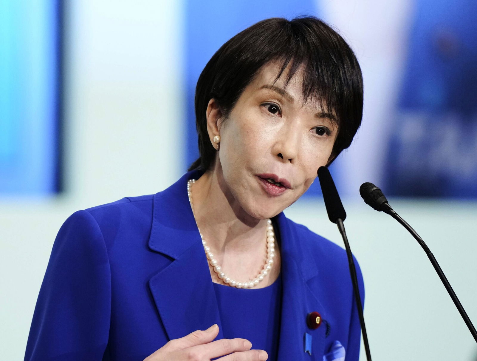 <i>Kyodo News/AP via CNN Newsource</i><br/>Sanae Takaichi speaks during the Liberal Democratic Party's (LDP) leadership election in Tokyo on October 4.