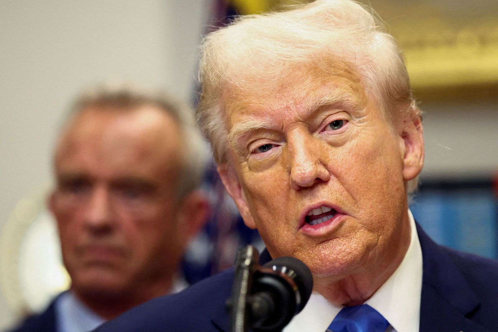 <i>Kevin Lamarque/Reuters via CNN Newsource</i><br/>US President Donald Trump makes an announcement at the White House