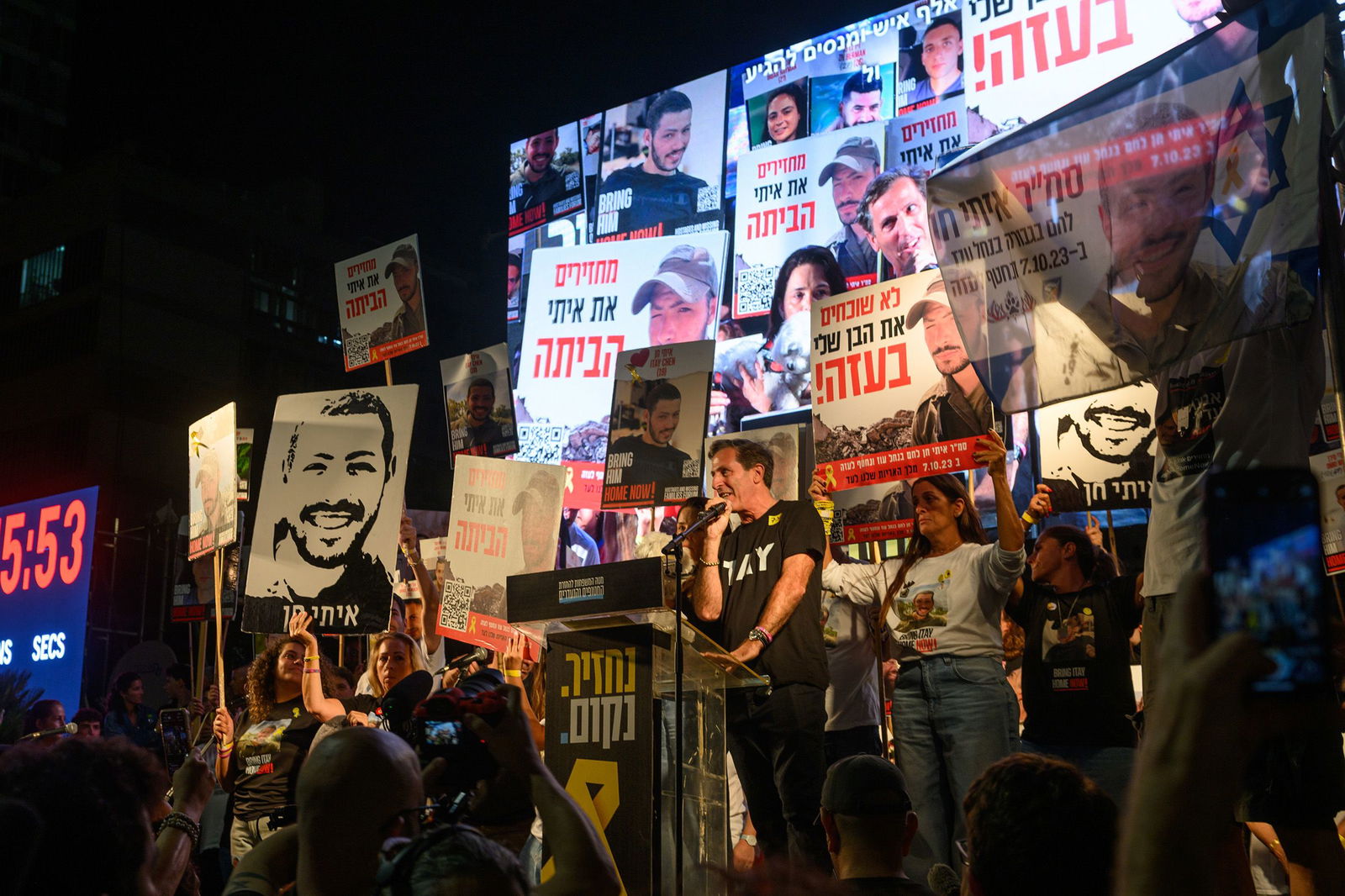 <i>Francisco Seco/AP via CNN Newsource</i><br/>Relatives of hostages whose bodies are still in Gaza Strip call for their release at Hostages Square