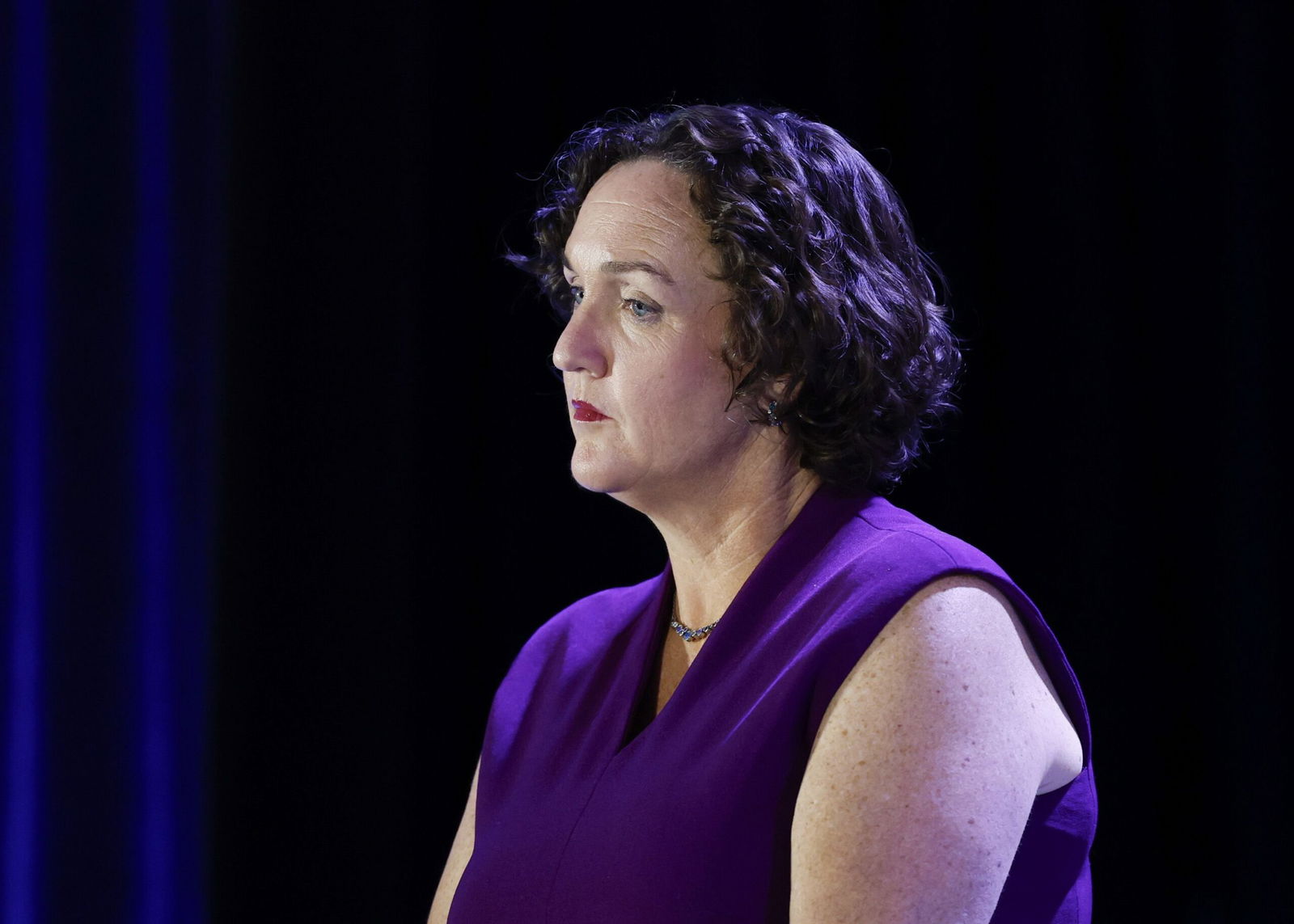 <i>Carlin Stiehl/Los Angeles Times/Getty Images via CNN Newsource</i><br/>Former member of Congress Katie Porter sits on stage at the NUHW Governor Candidate Forum at the Hyatt Regency Los Angeles International Airport on September 28 in Los Angeles.