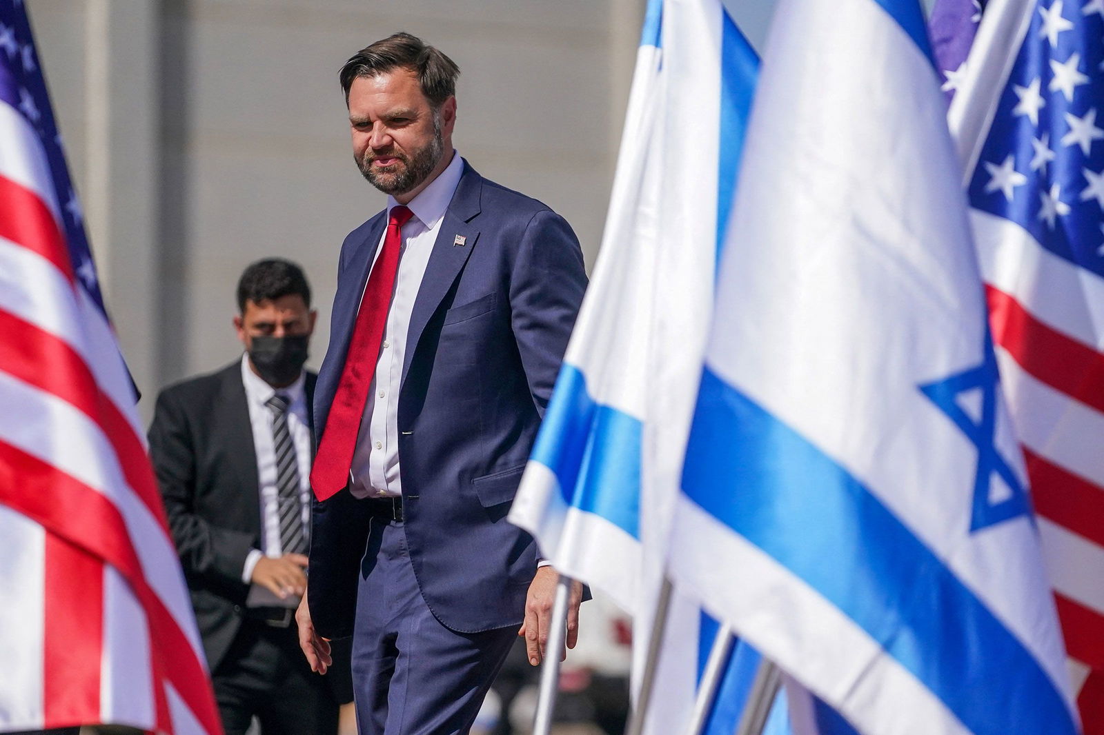 <i>Nathan Howard/Pool/Reuters via CNN Newsource</i><br/>Vice President JD Vance arrives in Lod