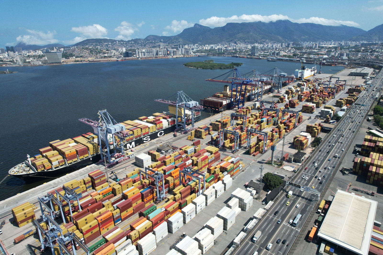 <i>Fabio Teixeira/Anadolu/Getty Images via CNN Newsource</i><br/>A view of containers at the port of Rio de Janeiro