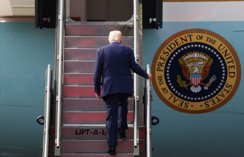 President Donald Trump boards Air Force One at Gimhae International Airport in Busan