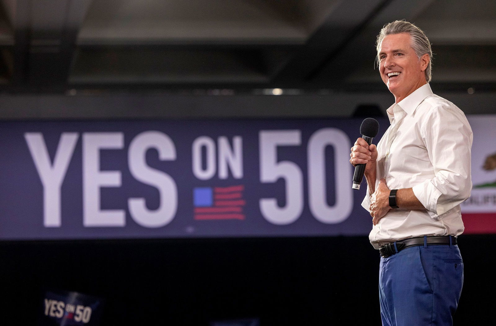 <i>Jill Connelly/Getty Images via CNN Newsource</i><br/>California Gov. Gavin Newsom speaks at a 