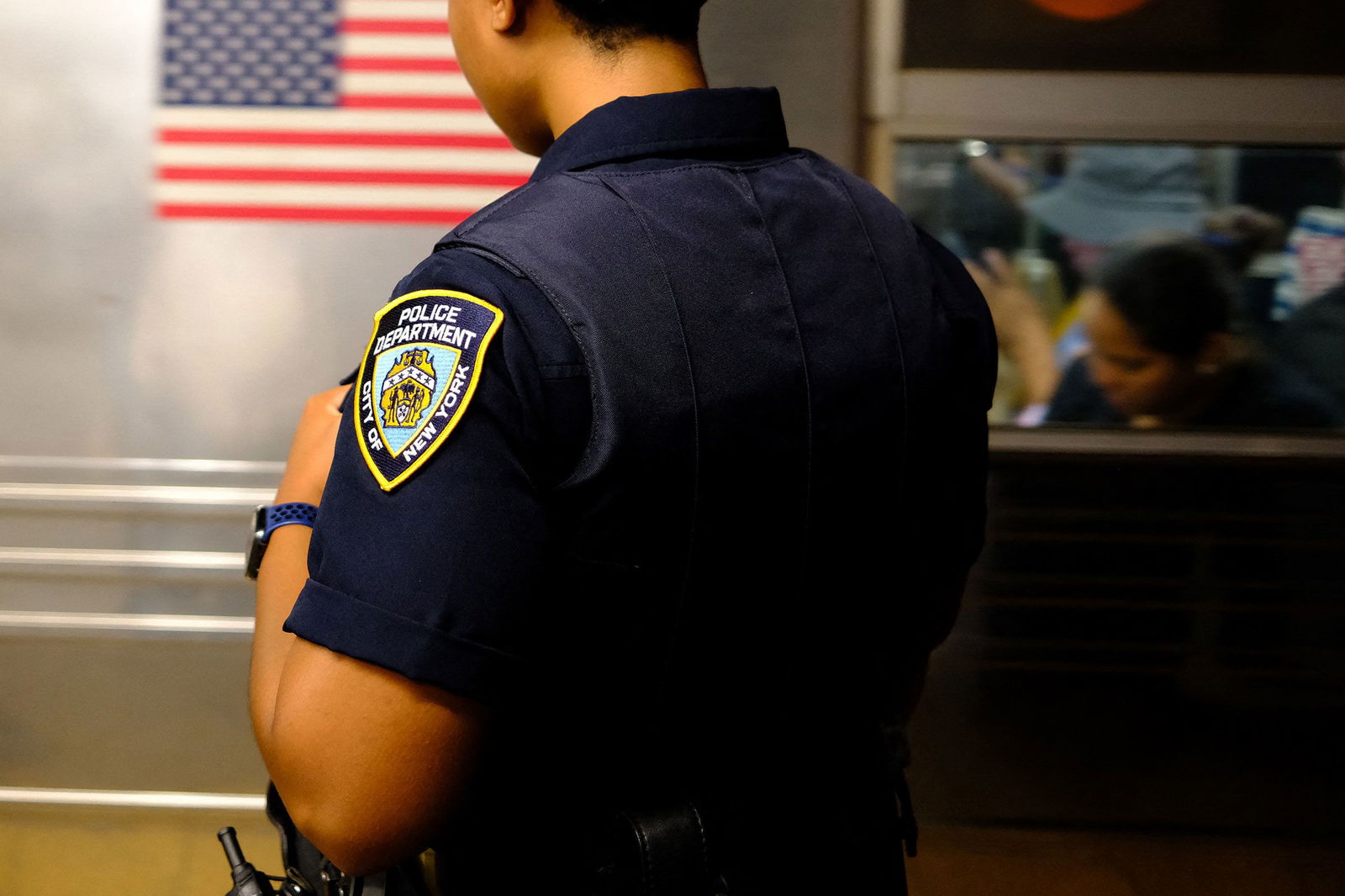 <i>Charly Triballeau/AFP/Getty Images/File via CNN Newsource</i><br/>A New York Police Department officer patrols on a subway platform in New York on August 23.