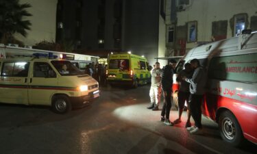Ambulances take casualties from the Ain al-Hilweh refugee camp in southern Lebanon to a hospital on Tuesday.
