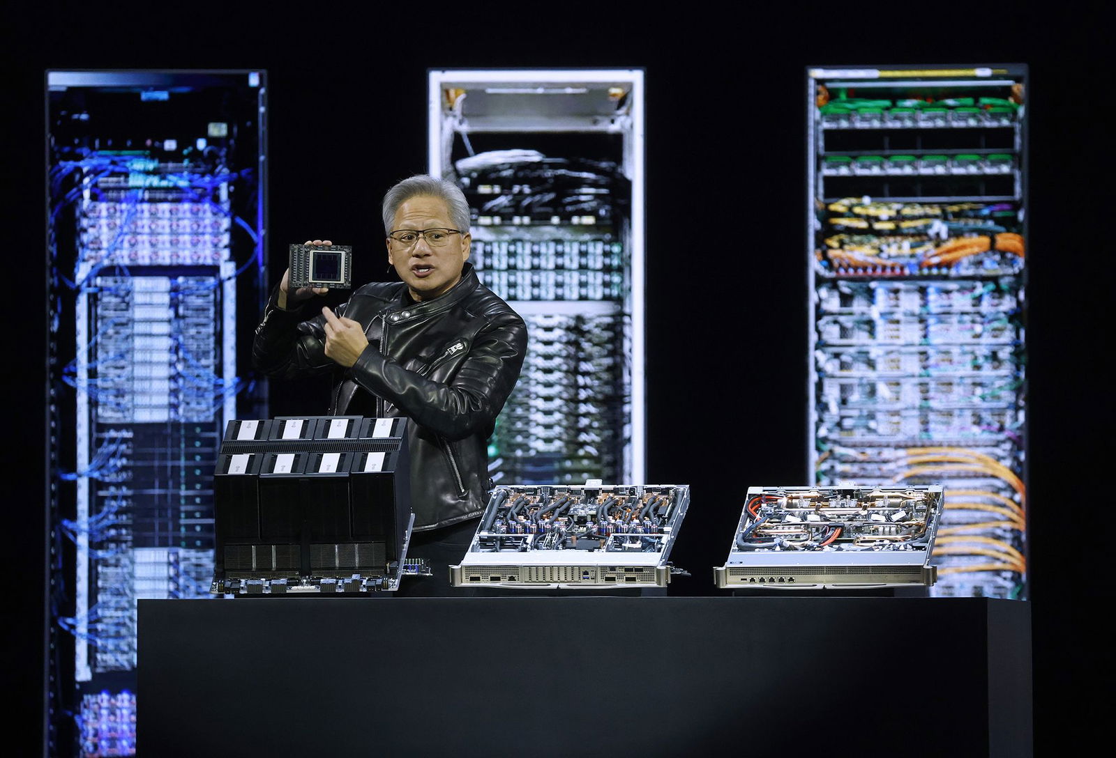 <i>Justin Sullivan/Getty Images via CNN Newsource</i><br/>Nvidia CEO Jensen Huang delivers the keynote address during the Nvidia GTC on March 18 in San Jose