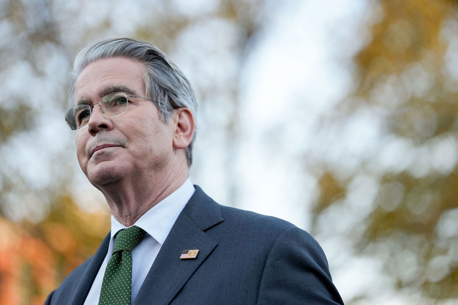 <i>Eric Lee/Bloomberg/Getty Images via CNN Newsource</i><br/>Treasury Secretary Scott Bessent speaks to members of the media outside the White House in Washington