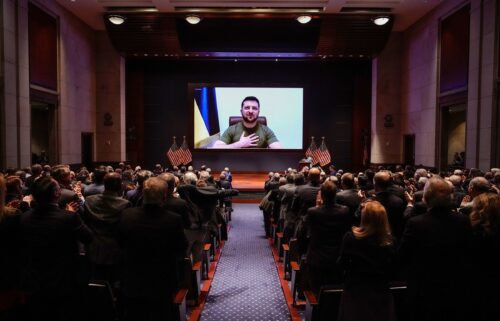 Ukrainian President Volodymyr Zelensky delivers a virtual address to the USCongress