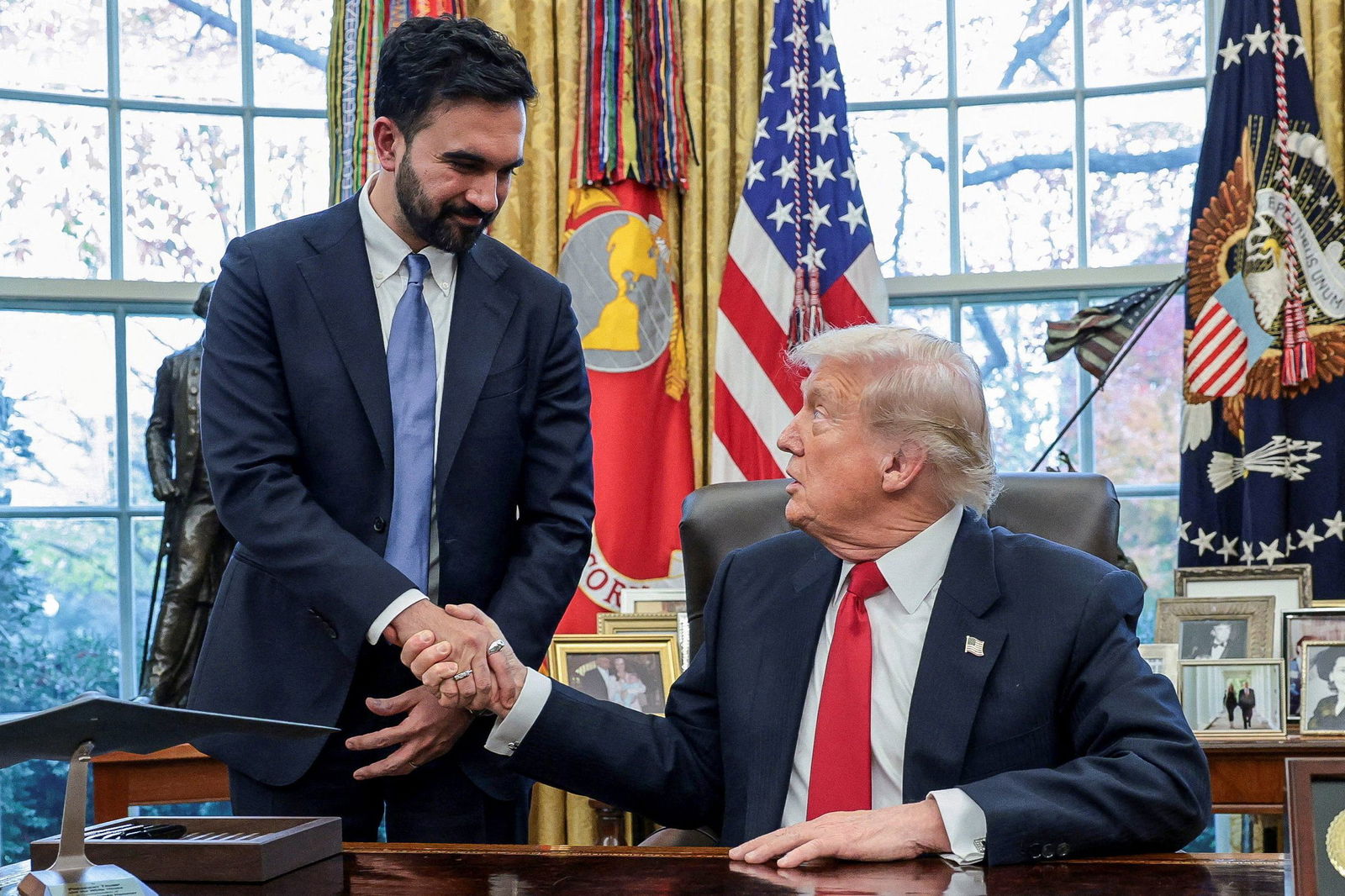 <i>Andrew Harnik/Getty Images via CNN Newsource</i><br/>President Donald Trump meets with New York City Mayor-elect Zohran Mamdani in the Oval Office on November 21