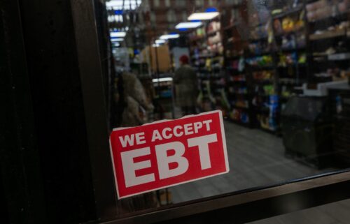 A store in New York displays a sign accepting Electronic Benefits Transfer cards for Supplemental Nutrition Assistance Program purchases for groceries on October 30