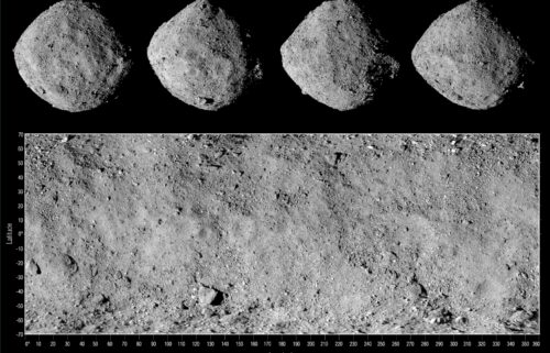 A container holding rocks and dust from asteroid Bennu.