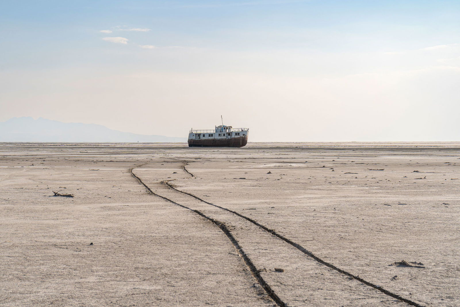 <i>Morteza Aminoroayayi/Middle East Images/AFP/Getty Images via CNN Newsource</i><br/>A ship rests on the dry bed of Lake Urmia Lake in October 2024.