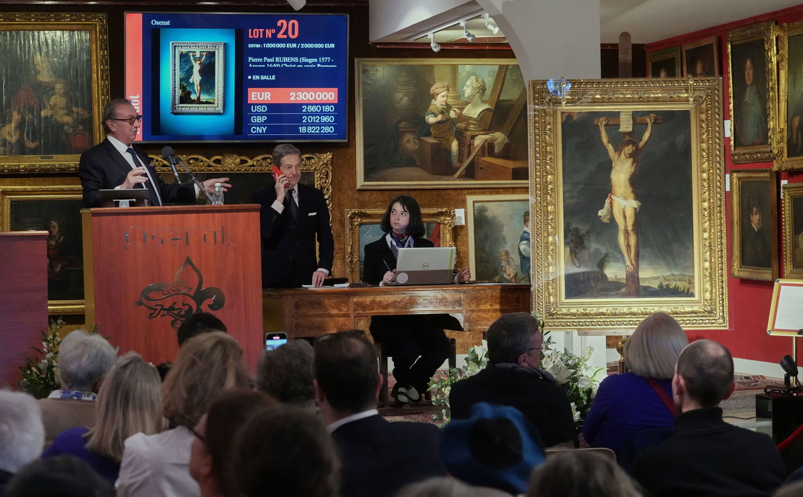 <i>Michel Euler/AP via CNN Newsource</i><br/>A view of the auction house as the painting went under the hammer on Sunday