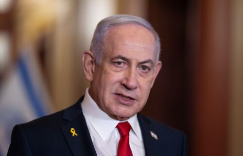 Israeli Prime Minister Benjamin Netanyahu speaks to reporters at the Capitol in Washington