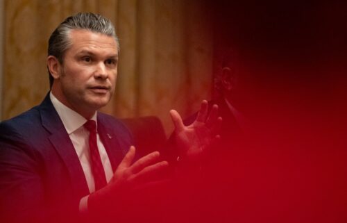 Defense Secretary Pete Hegseth speaks in front of President Donald Trump during a cabinet meeting at the White House in Washington